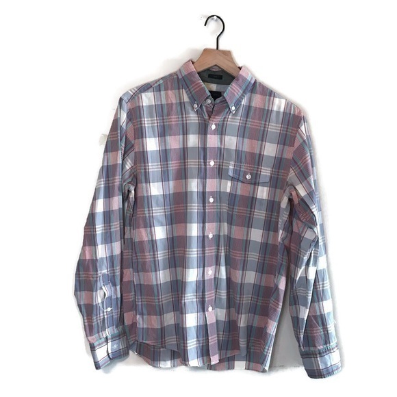 J Crew Slim Fit Grandpa Plaid Button Down Long Sleeve Collared Shirt Mens Medium